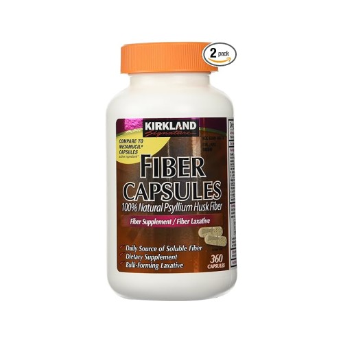 Kirkland Signature Fiber Capsules - Natural Psyllium Husk Capsules 2 Pack (360 Capsules Each)